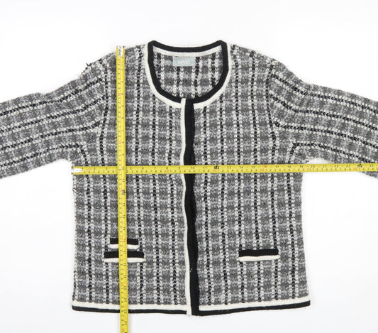 Wallis Women Grey Check Knit 3/4 Sleeve Cardigan Size M