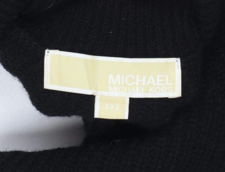 Brand and care label for Michael Kors Women's Black Roll Neck Wool Blend Jumper XXS