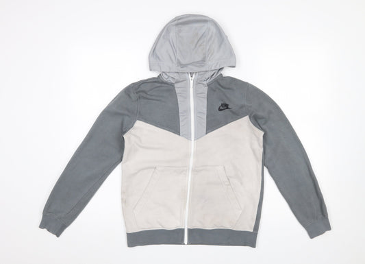Nike Boys Grey Full Zip Hoodie Large 147-158cm Logo Print Casual Sportswear