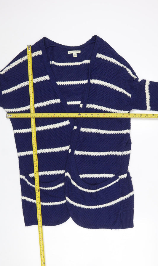 American Eagle Outfitters Women's Blue Striped Cardigan L V-Neck Knit