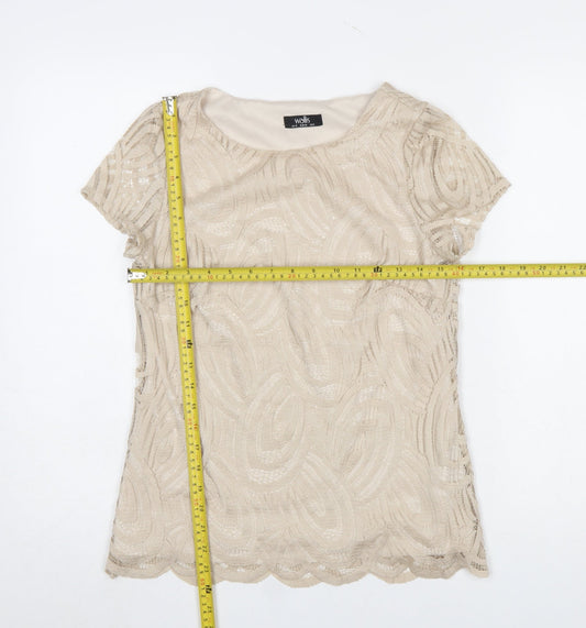 Wallis Women Beige Lace Short Sleeve Tunic Blouse UK 10