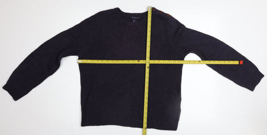 Lands' End Men’s Blue Cotton Crew Neck Button Pullover Jumper L