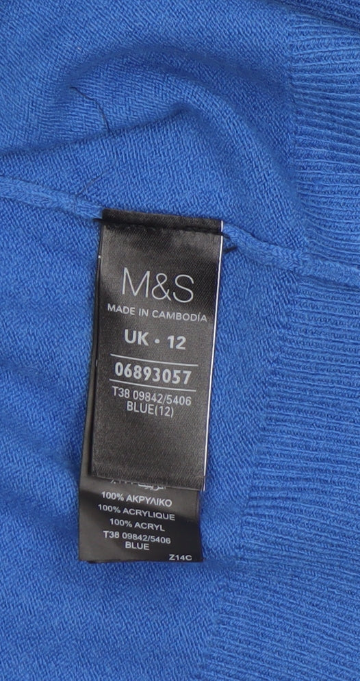 Marks and Spencer Women's Blue V-Neck Acrylic Cardigan Size 12