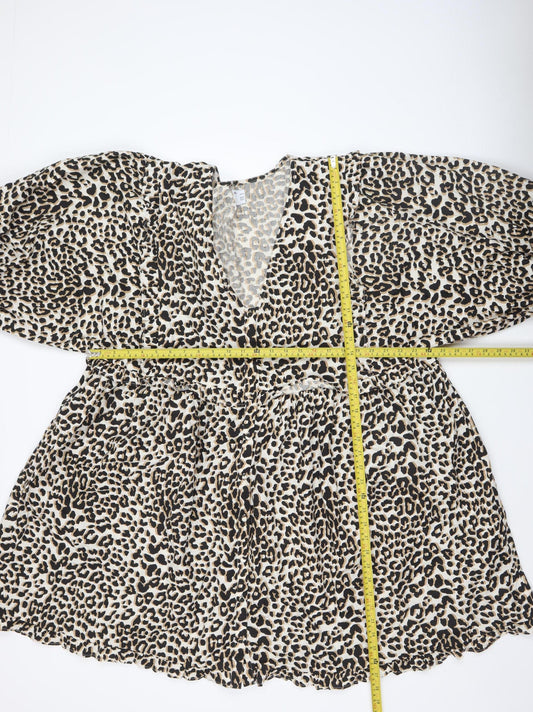 ASOS Women's Beige Leopard Print A-Line Short Dress Size 22
