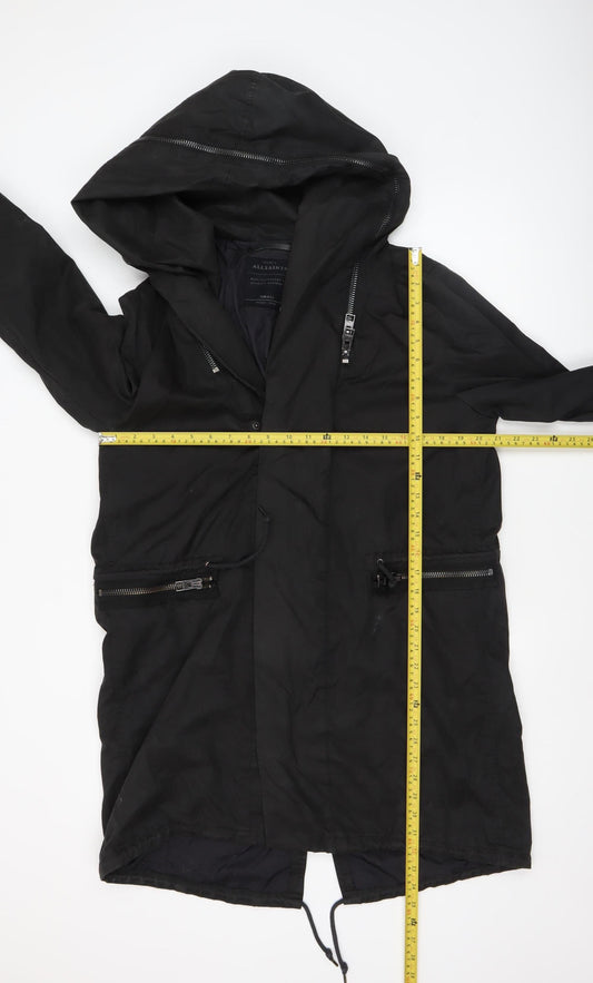 AllSaints Women's Black Chilton Parka Coat Size S Hooded Zip Long Jacket