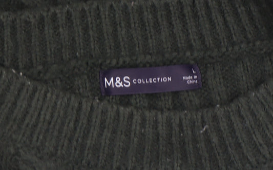 Marks and Spencer Women's Green Wool Blend Cable Knit Jumper L