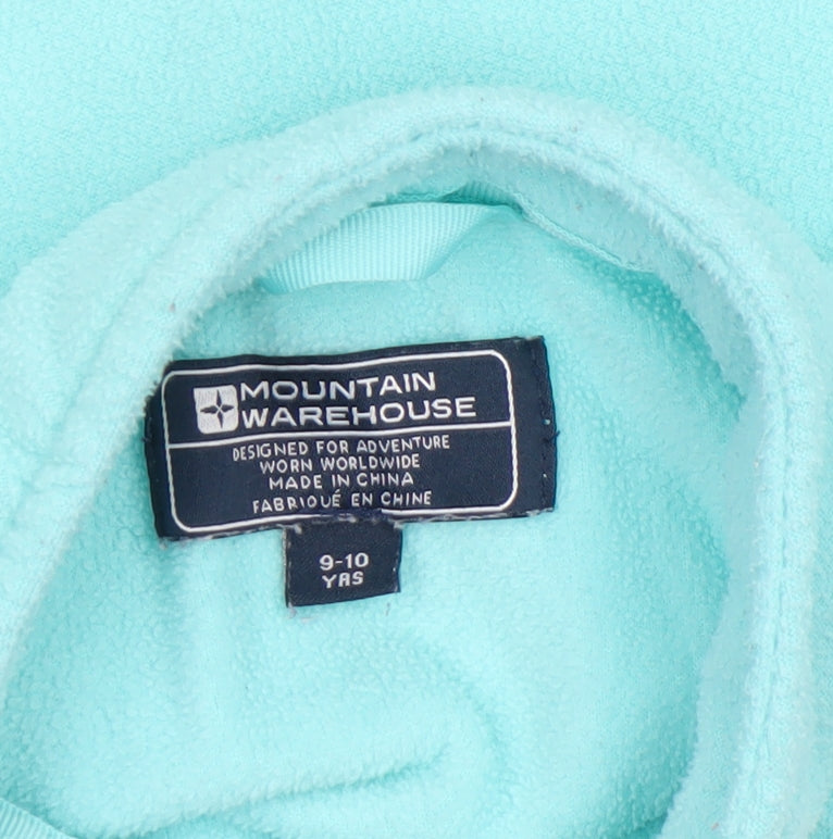 Brand and care label for Mountain Warehouse girls’ blue fleece full zip jacket 9-10 years lightweight