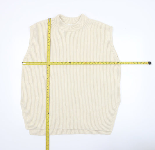 H&M Women Beige Mock Neck Sleeveless Ribbed Knit Vest Size 12