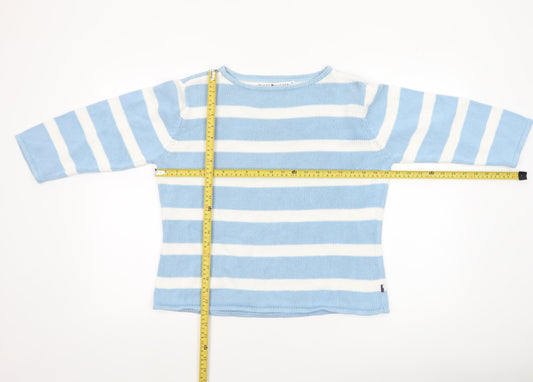 Tommy Hilfiger Women Blue White Striped Cotton Crew Neck Jumper M