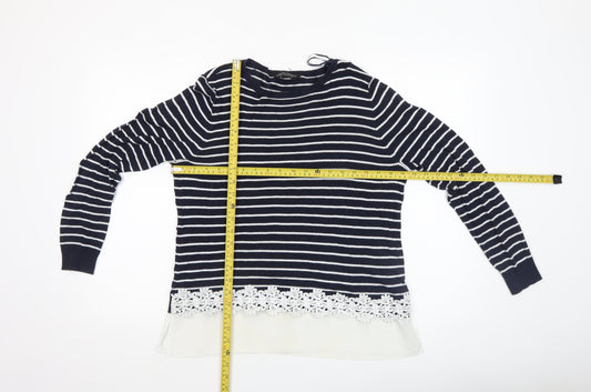 Dorothy Perkins Women's Blue Striped Lace Hem Jumper Size 14