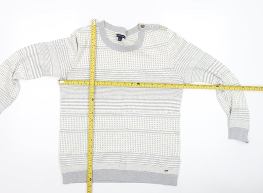 Tommy Hilfiger Women’s Grey Striped Cotton Knit Jumper M Crew Neck