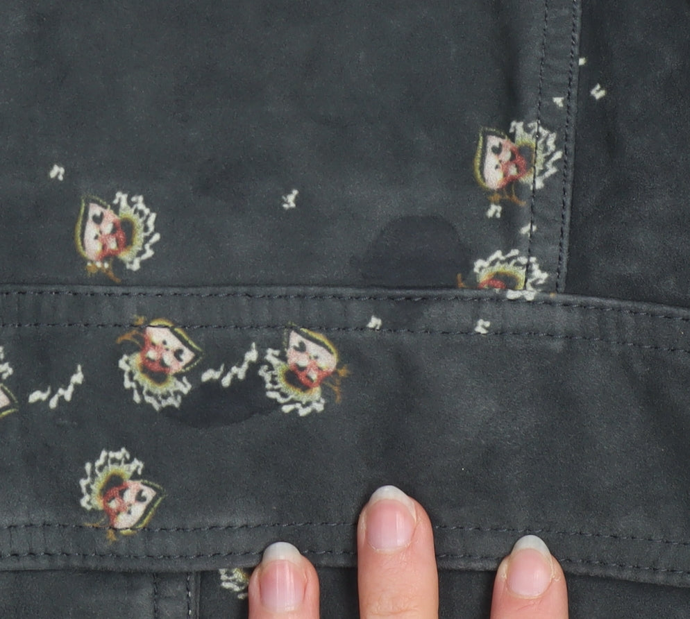 AllSaints Women’s Black Floral Lamb Leather Cropped Biker Jacket Size 6