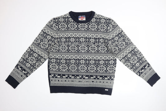 Additional front view of Lee Cooper men’s blue fair isle christmas jumper, size L