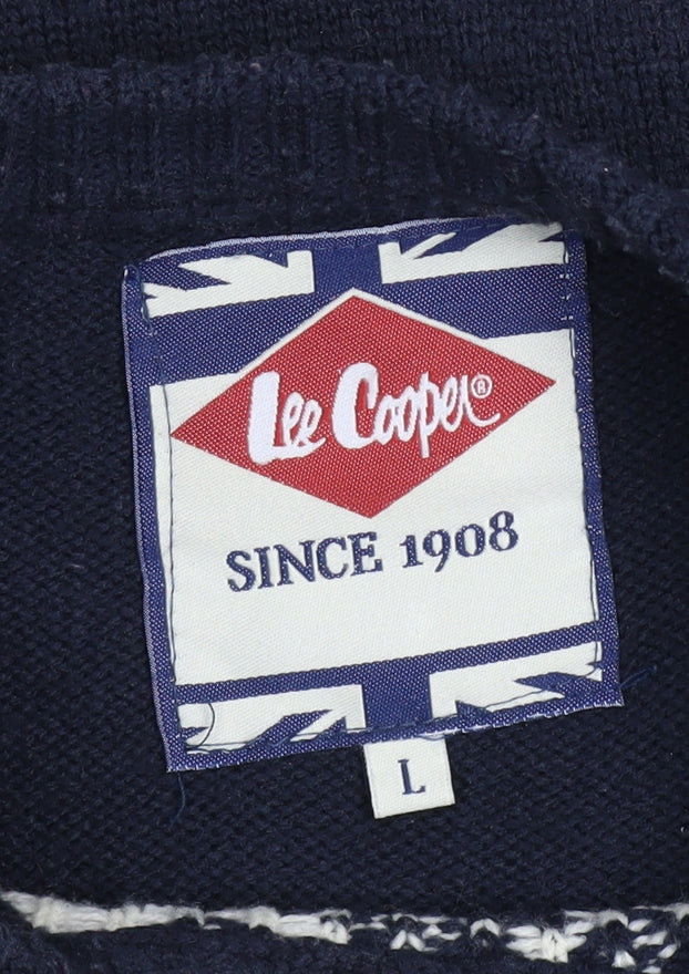 Lee Cooper Mens Blue Fair Isle Christmas Jumper Size L