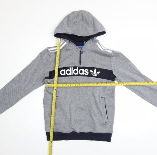 Adidas Boys Grey Half Zip Hoodie 13-14 Years Cotton Blend Hooded Sweatshirt