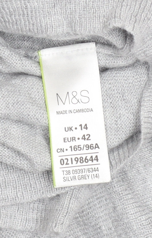 Marks and Spencer Women’s Grey V-Neck Long Sleeve Jumper Size 14