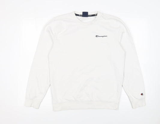 Champion Women's White Small Pullover Sweatshirt with Logo Detail