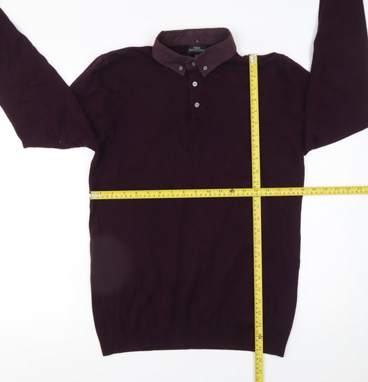 Next Men's Purple Long Sleeve Cotton Blend Polo - Medium