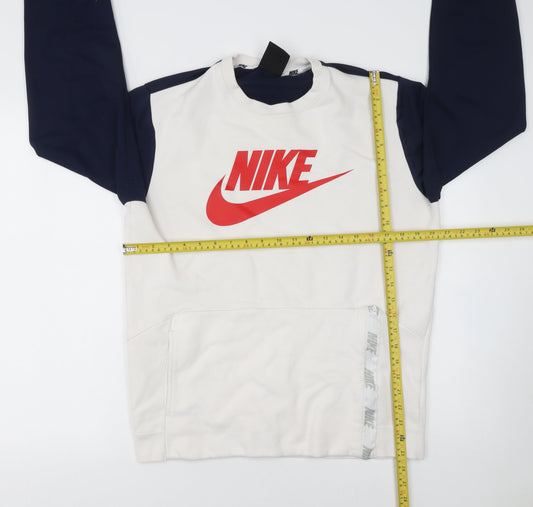 Nike Men's White Pullover Sweatshirt M Logo Sports Crew Neck