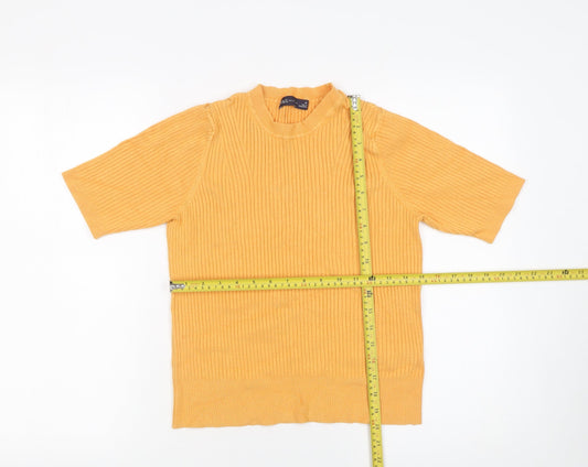 Marks and Spencer Women Yellow Mock Neck Ribbed Knit T-Shirt Size 12