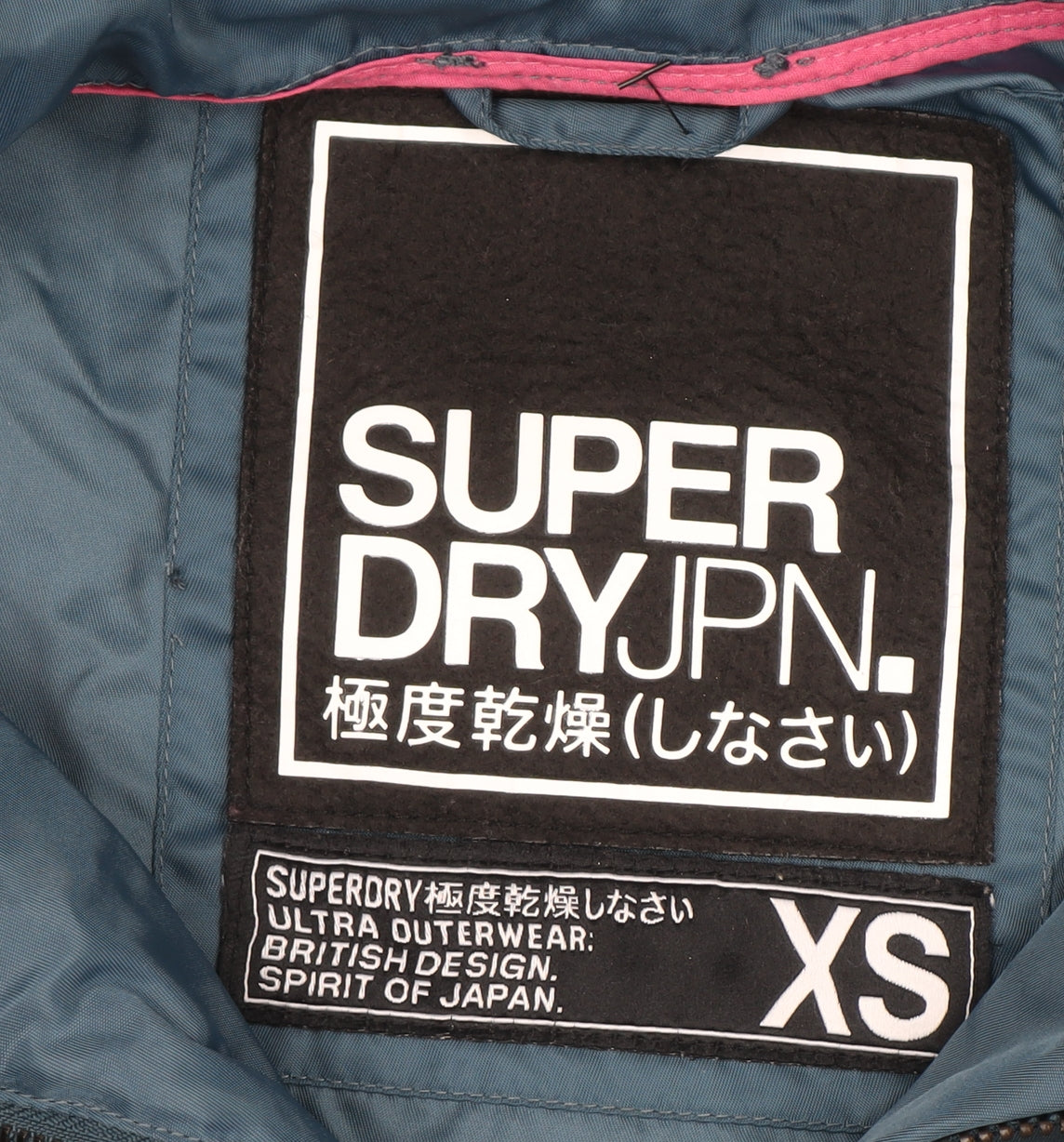 Superdry Women's Blue XS Hooded Parka Jacket with Pink Drawstrings