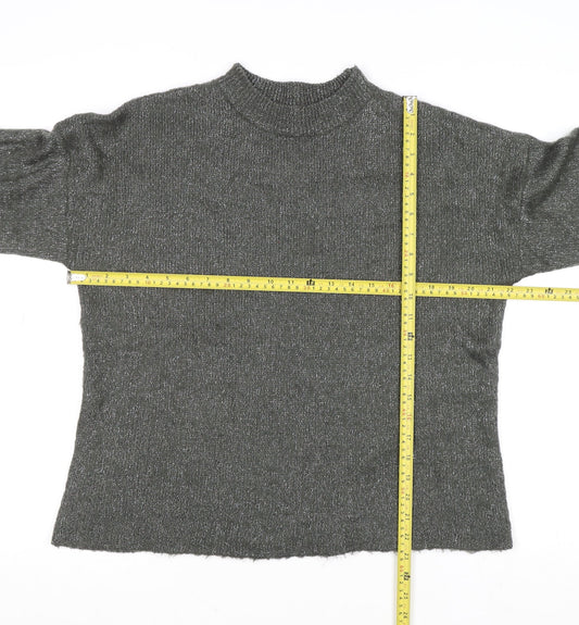 Warehouse Womens Grey Metallic Mock Neck Knit Pullover Jumper Size 16