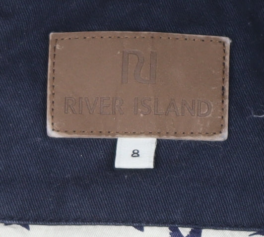 River Island Women's Blue Hooded Fur Trim Padded Waistcoat Size 8