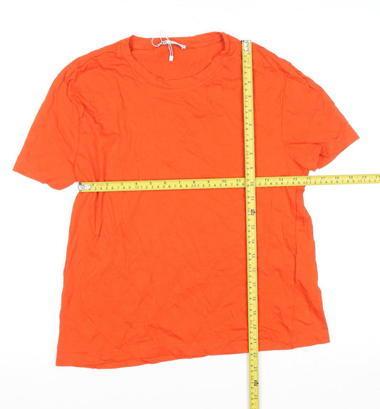 Zara Women Orange Basic Short Sleeve Cotton T-Shirt Medium