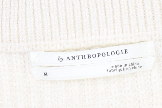 Anthropologie Women’s Ivory Green Striped Knit Zip Neck Sleeveless Jumper M