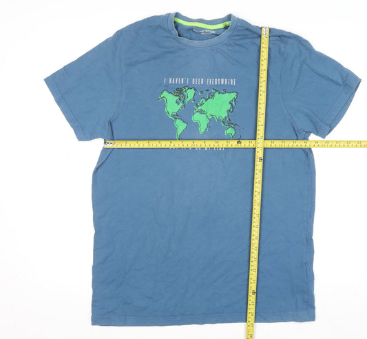 Mountain Warehouse Men's Blue Travel Quote Cotton T-Shirt Size M