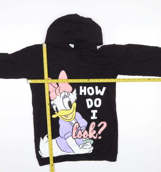 Pep & Co Girls Black Daisy Duck Pullover Hoodie 11-12 Years Disney Graphic