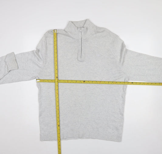 Hollister Men’s Grey 1/4 Zip High Neck Cotton Knit Jumper XL