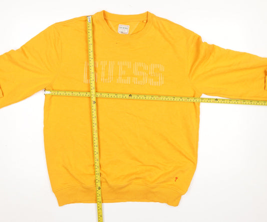 Guess Men's Yellow Slim Fit Logo Sweatshirt L