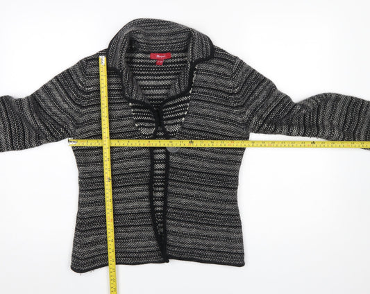 Monsoon Womens Black Grey Striped Lambswool Angora Cardigan UK 12