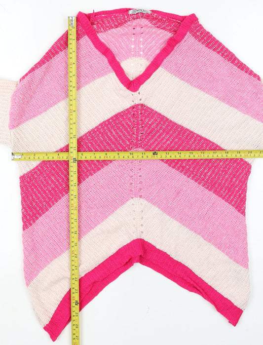 Simply Be Women’s Pink Striped Knit V-Neck Tunic Jumper Size 12/14
