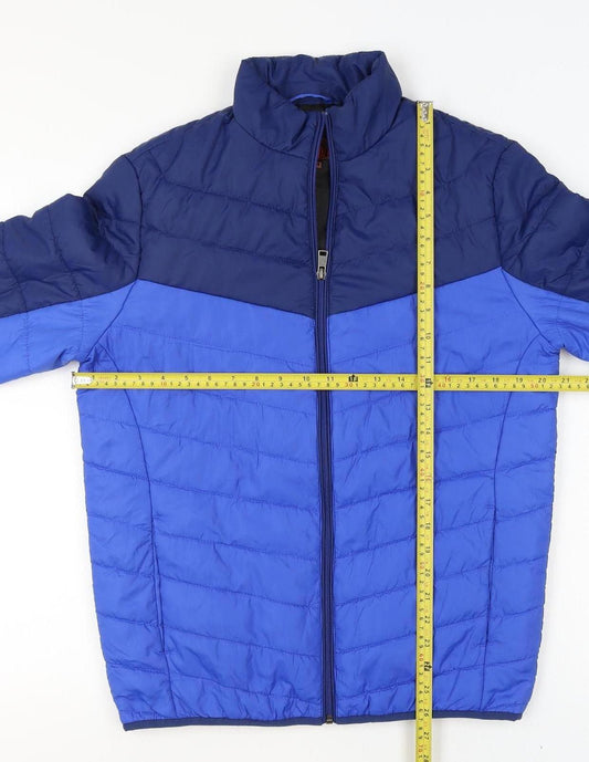 C&A Boys Blue Colourblock Puffer Jacket 12 Years Polyester Quilted Zip Coat