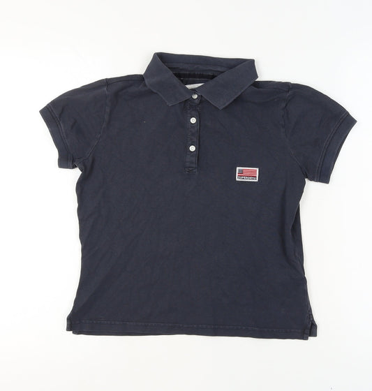 Superdry Boys Blue Polo Shirt Size L Slim Fit Vintage Logo