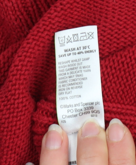 Marks and Spencer Women Red V-Neck Cotton Zip Jumper Size 12