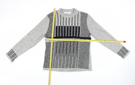 Skovhuus Women's Grey Mock Neck Geometric Knit Jumper Size L
