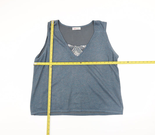 Bonmarché Women's Blue Metallic Knit Sleeveless Tank Top Size L