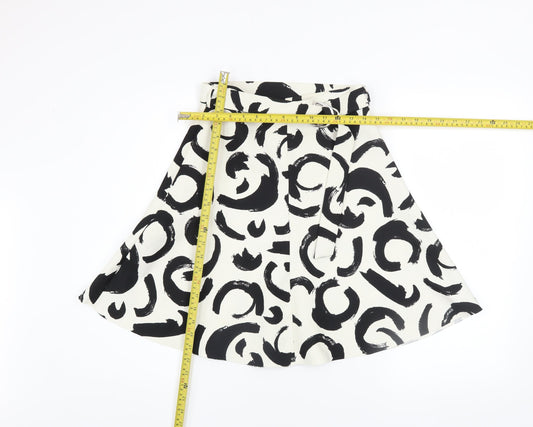 Zara Women Black White A-Line Knee Length Printed Skirt Size S