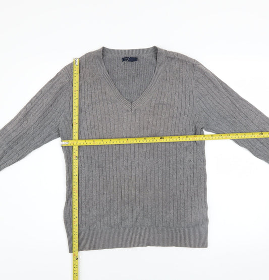 Tommy Hilfiger Men’s Grey Cotton V-Neck Cable Knit Jumper L
