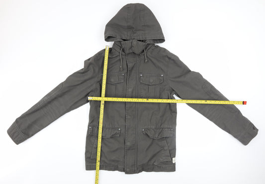 Jeanswest Men's Grey Cotton Hooded Military Jacket Size S