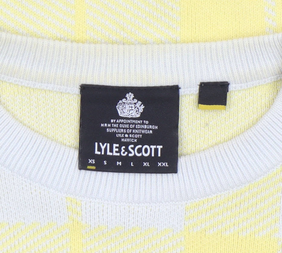 Lyle & Scott Womens Yellow Check Cotton Jumper Size L