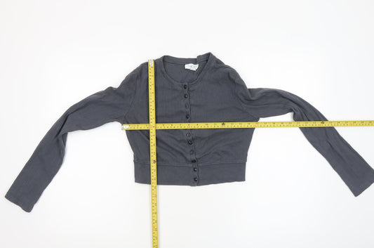 Topshop Women’s Grey Cropped Button-Up Cardigan Size S Long Sleeve