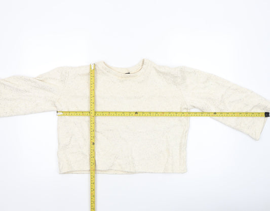 ZARA Women’s Ivory Glitter Knit Long Sleeve Pullover Jumper Size 8