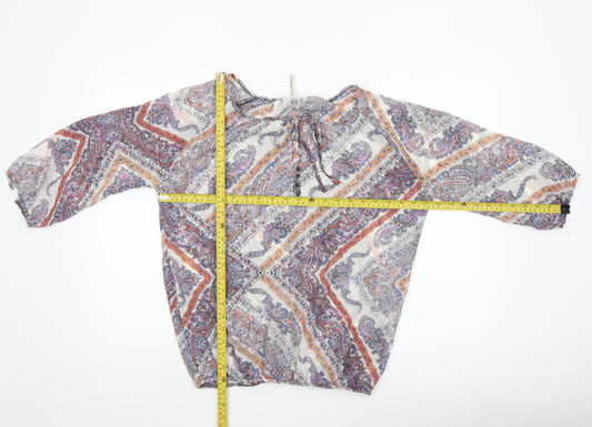 Stradivarius Women’s Multicoloured Paisley Chiffon Tunic Blouse Size 12