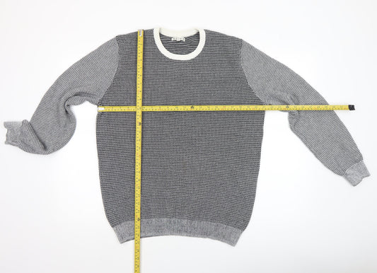 Reiss Men's Grey Cotton Crew Neck Geometric Knit Jumper XL