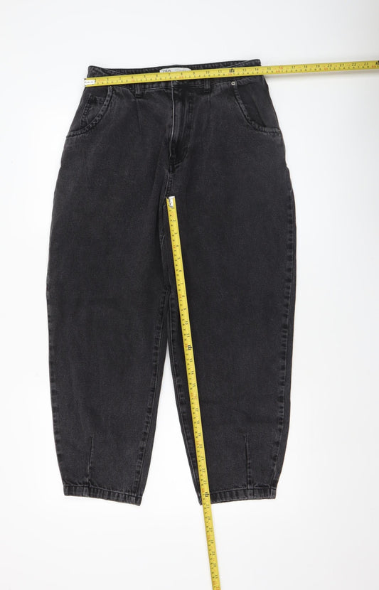 ZARA Women Black Mom Jeans M High Waist Relaxed Fit Denim