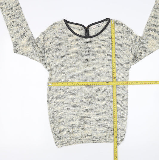 QUEEN'S Women's Grey Open-Knit Bow Back Pullover Jumper Size S